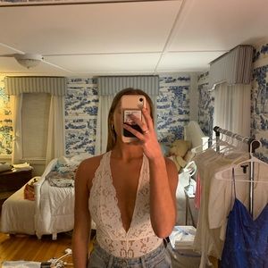 white lace v neck strappy bodysuit